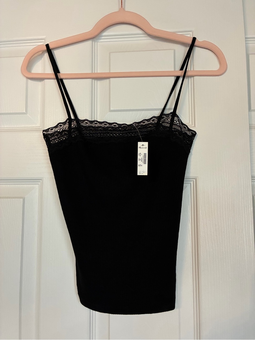 Madewell Lace Trim Square Neck Tank Top Women’s Small Black NWT Cotton Blend